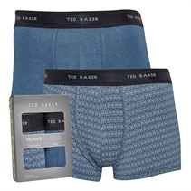 Ted Baker Mens Two Pack Cotton Trunks Prussian Blue/Plane Geo