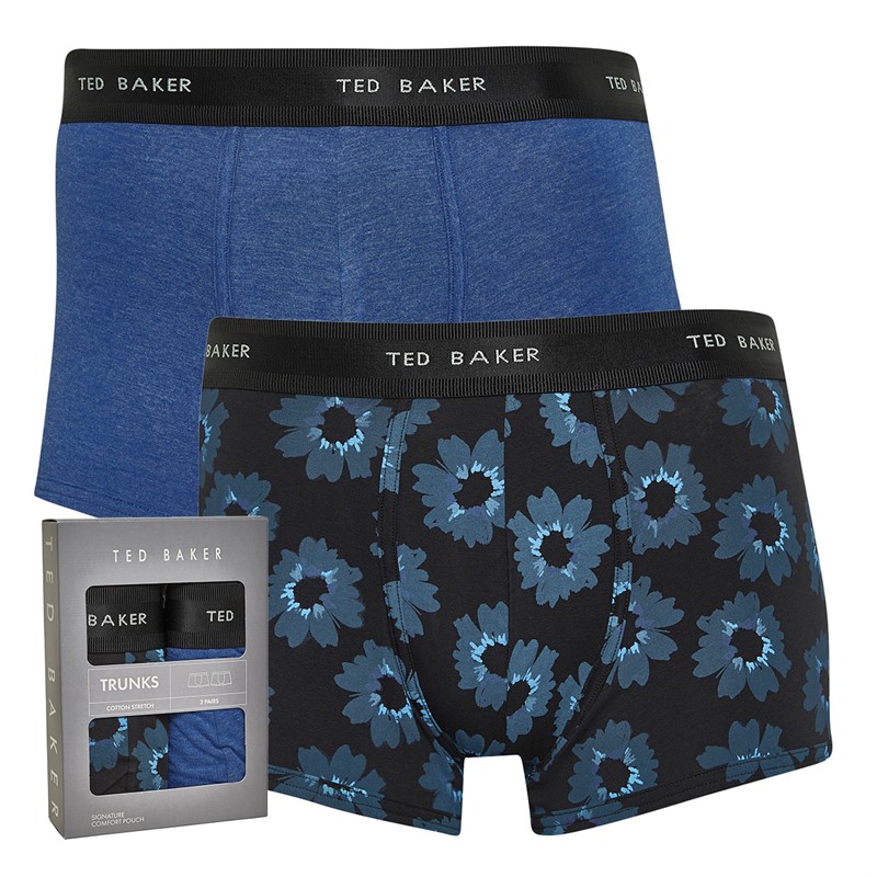 Ted Baker Mens Two Pack Cotton Trunks Sodalite Blue/Painted Floral