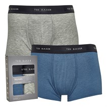 Ted Baker Mens Two Pack Cotton Trunks Heather Grey/Prussian Blue