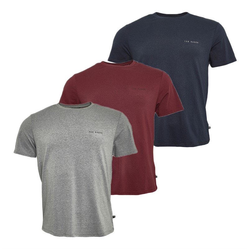 Ted Baker Mens Three Pack T-Shirts Light Grey/Navy/Raddicchio