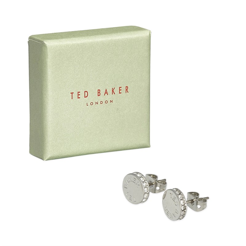 Ted Baker Womens Seesay Sparkle Dot Logo Stud Earrings Silver Tone/Crystal