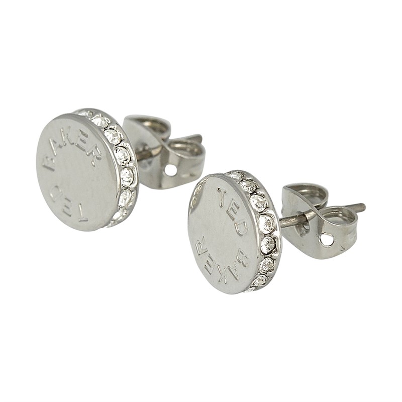 Ted Baker Womens Seesay Sparkle Dot Logo Stud Earrings Silver Tone/Crystal