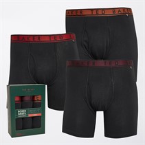 Ted Baker Mens Three Pack Cotton Boxer Briefs Black Gingerbread/Black Wine Tasting/Black Red Dhalia