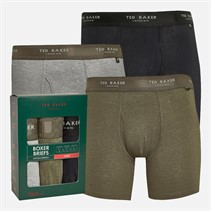 Ted Baker Mens Three Pack Cotton Boxer Briefs Black/Heather Grey/Dusty Olive