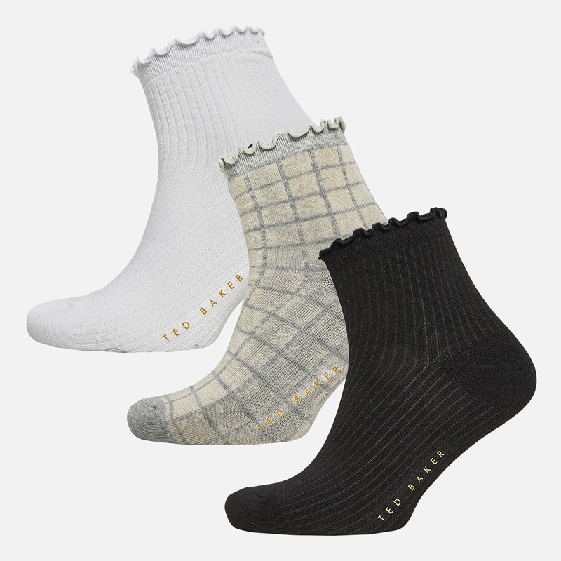Ted Baker Womens Three Pack Ruffle Ankle Socks Medium Grey