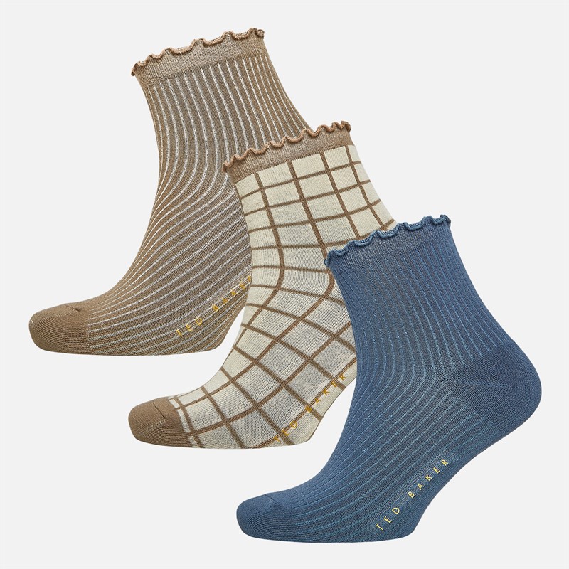 Ted Baker Womens Three Pack Ruffle Ankle Socks Tan Combo