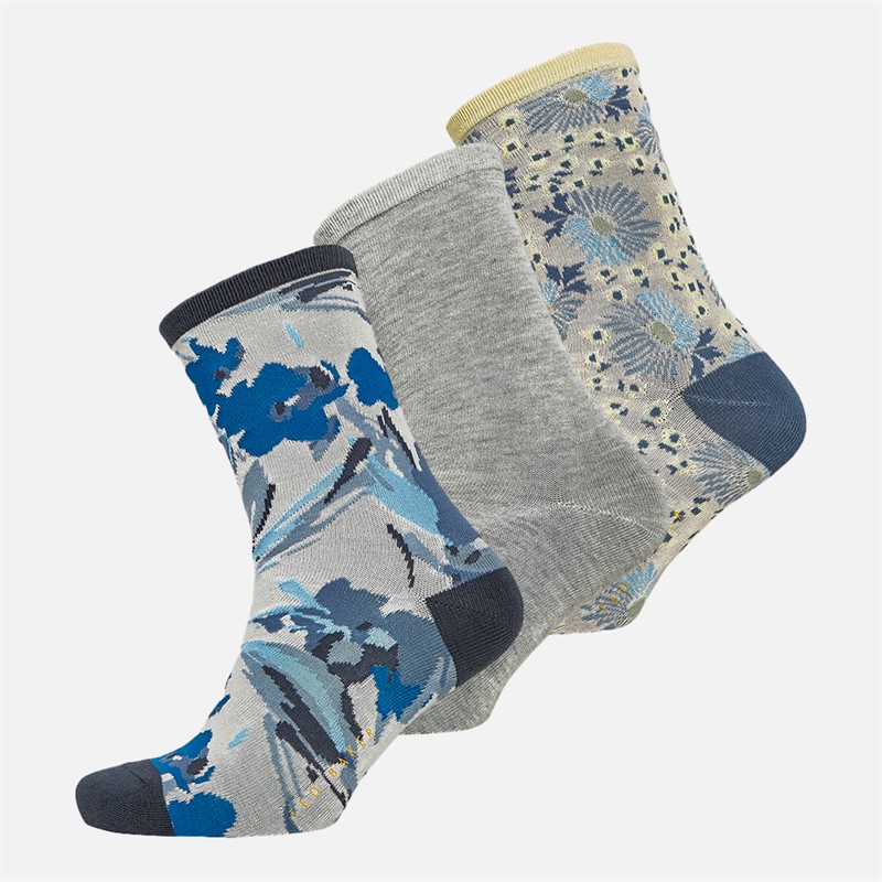 Ted Baker Womens Three Pack Crew Socks Blue/Yellow