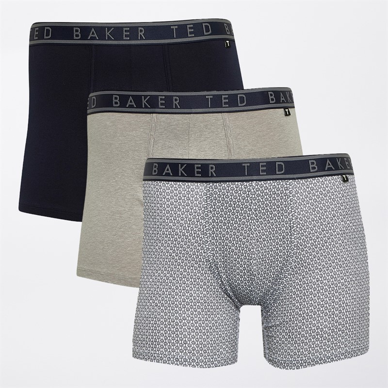 Ted Baker Mens Three Pack Boxers Navy Palm Tree/White/Heather Grey