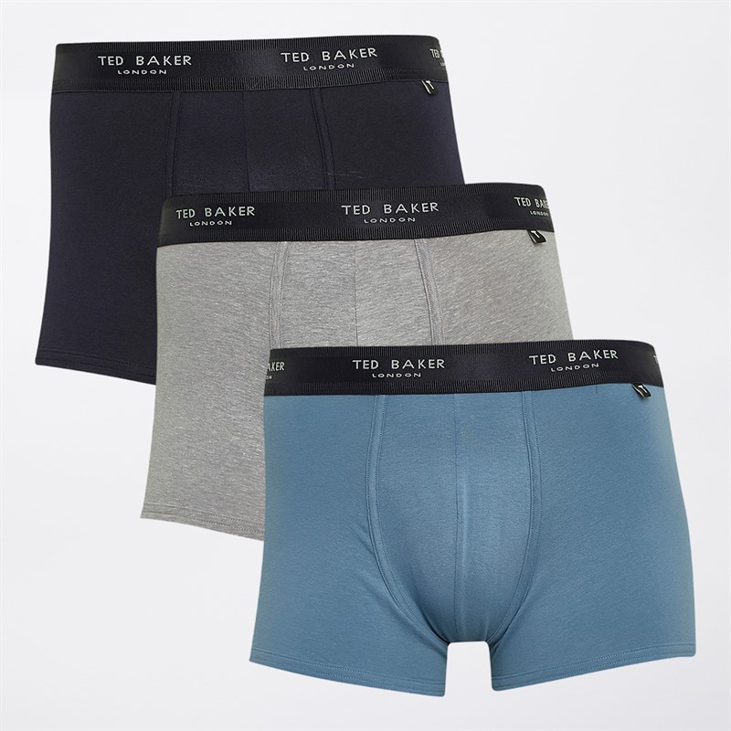 Ted Baker Mens Three Pack Cotton Boxer Trunks Navy/Indigo/Grey