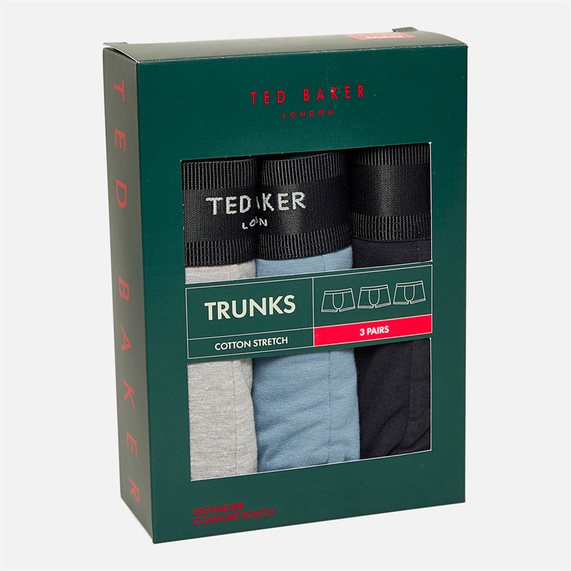 Ted Baker Mens Three Pack Cotton Boxer Trunks Navy/Indigo/Grey