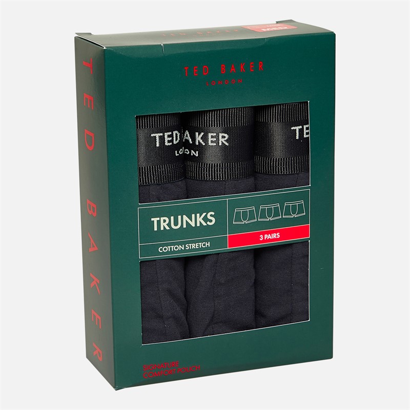Ted Baker Mens Three Pack Cotton Boxer Trunks Navy/Navy/Navy