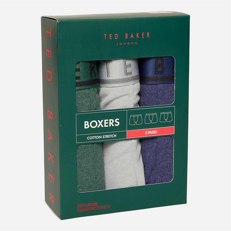 Ted Baker Mens Three Pack Boxers Midnight Sail/Weathervane/Trekking Green