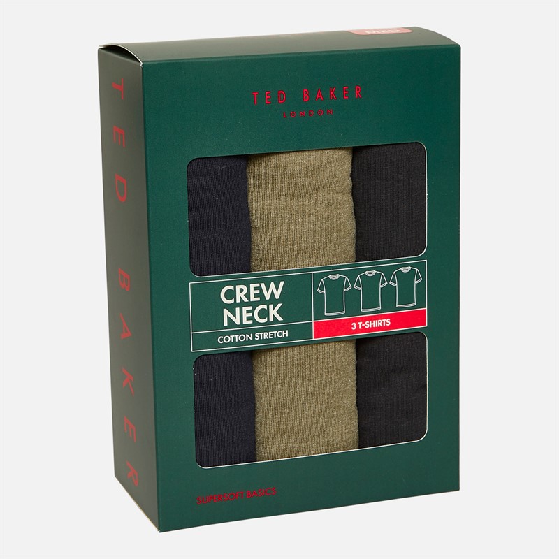 Ted Baker Mens Three Pack Crew Neck T-Shirts Olive Mix
