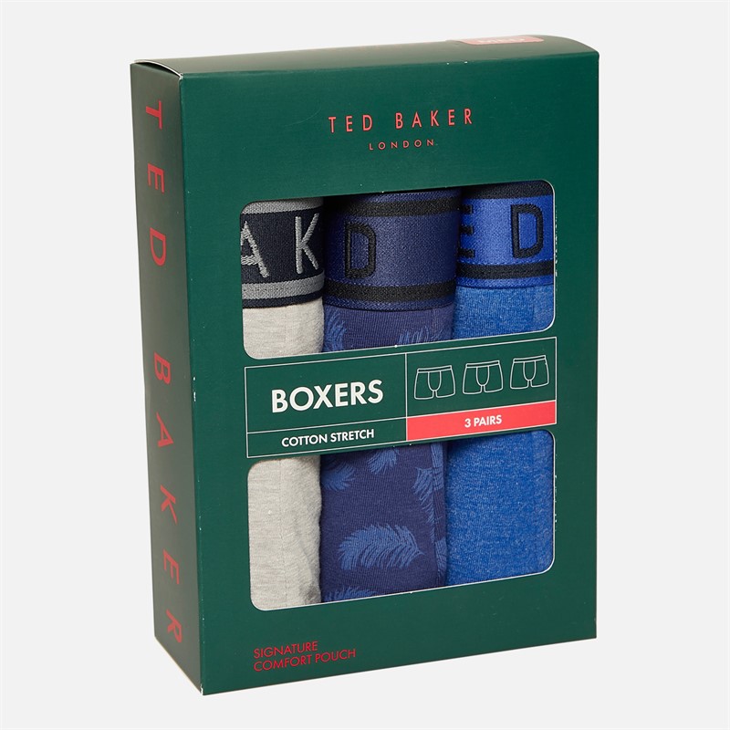 Ted Baker Mens Three Pack Boxers Mazarine Blue/Navy Feather/Heather Grey