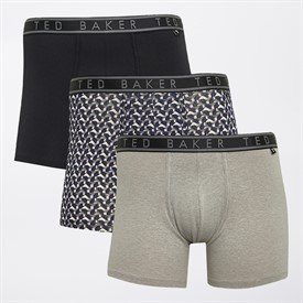 TedBakerMensThreePackBoxersHeatherGrey/RetroGeoBlue/Black