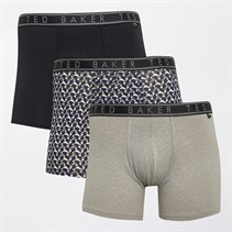 Ted Baker Mens Three Pack Boxers Heather Grey/Retro Geo Blue/Black