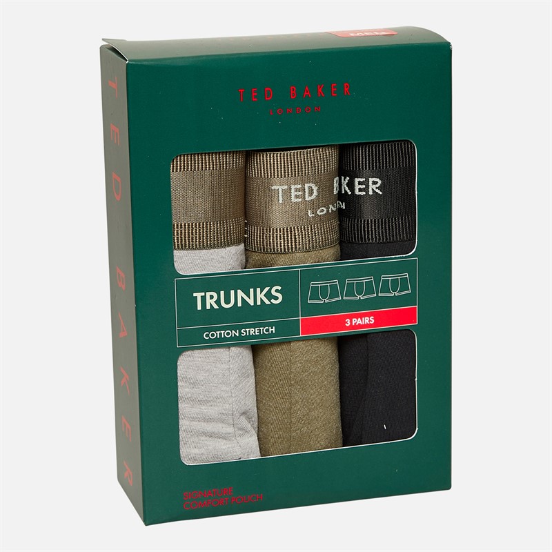 Ted Baker Mens Three Pack Cotton Boxer Trunks Grey/Heather Grey/Dusty Olive