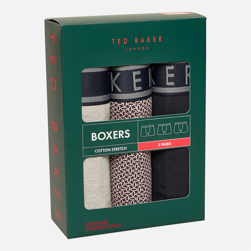 Ted Baker Mens Three Pack Boxers Navy/Ares/Heather Grey