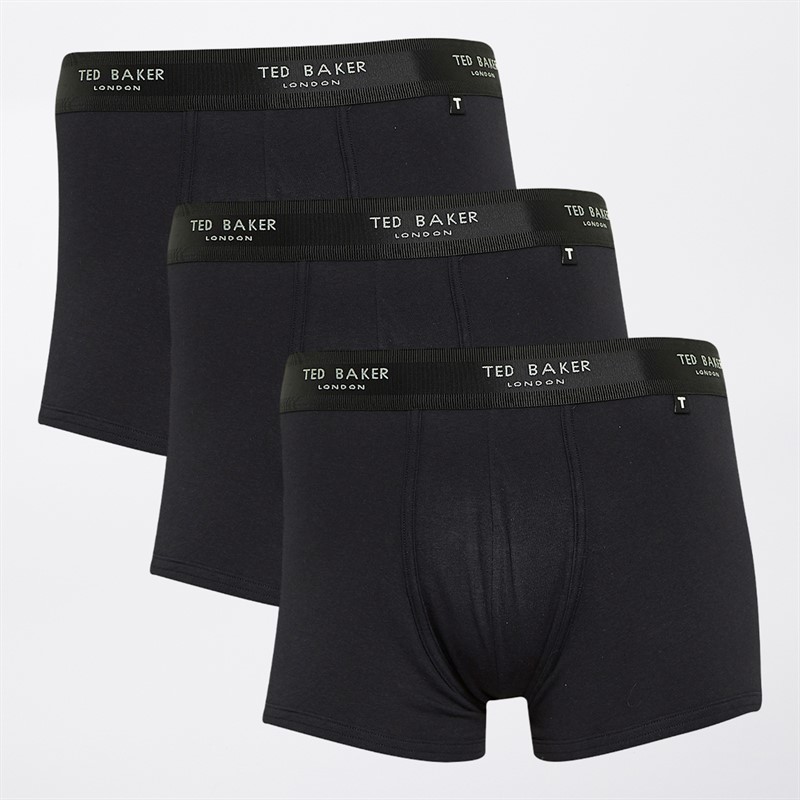 Ted Baker Mens Three Pack Cotton Boxer Trunks Black/Black