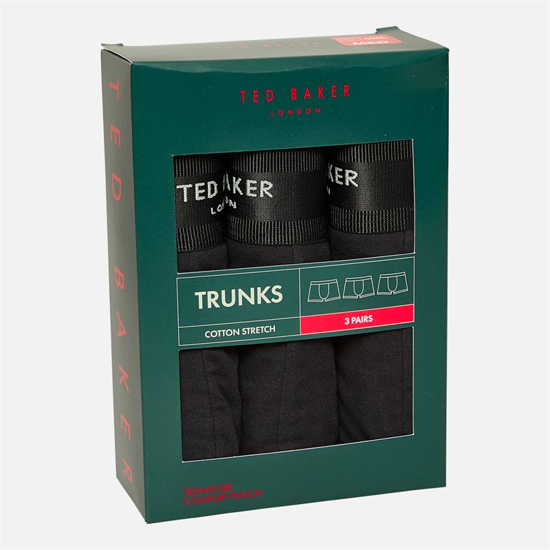 Ted Baker Mens Three Pack Cotton Boxer Trunks Black/Black