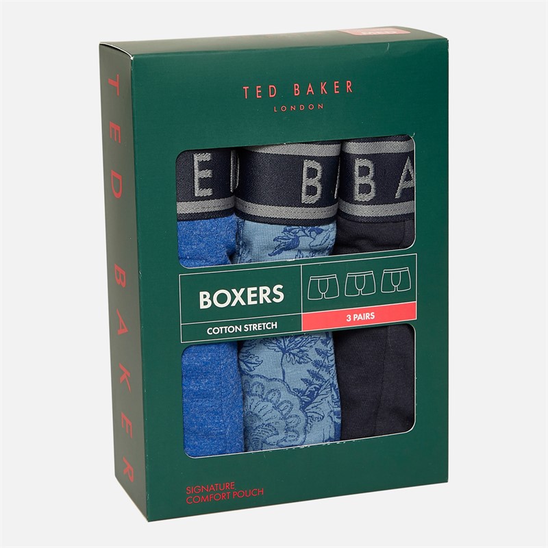 Ted Baker Mens Three Pack Boxers Navy Treasure/Blue Mazarine/Blue