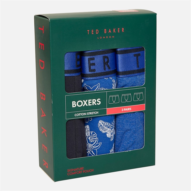 Ted Baker Mens Three Pack Boxers Mazarnie Blue/Blue Lotus/Navy