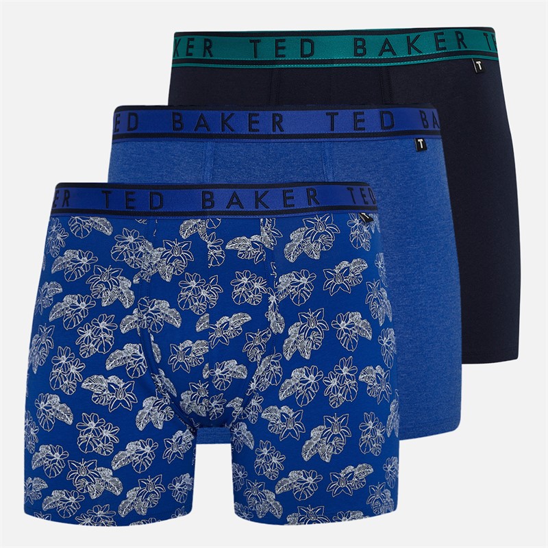 Ted Baker Mens Three Pack Boxers Mazarine Blue/Blue Lotus/Navy