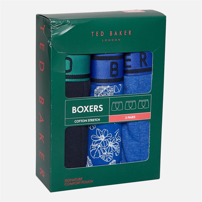 Ted Baker Mens Three Pack Boxers Mazarine Blue/Blue Lotus/Navy
