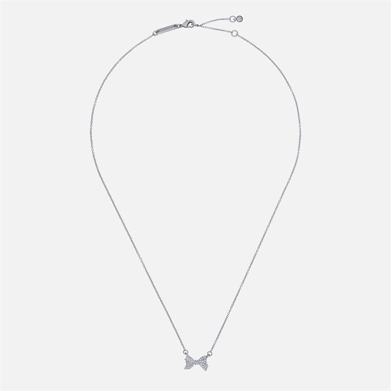 Ted Baker Womens Barsie Crystal Bow Pendant Necklace Silver Tone