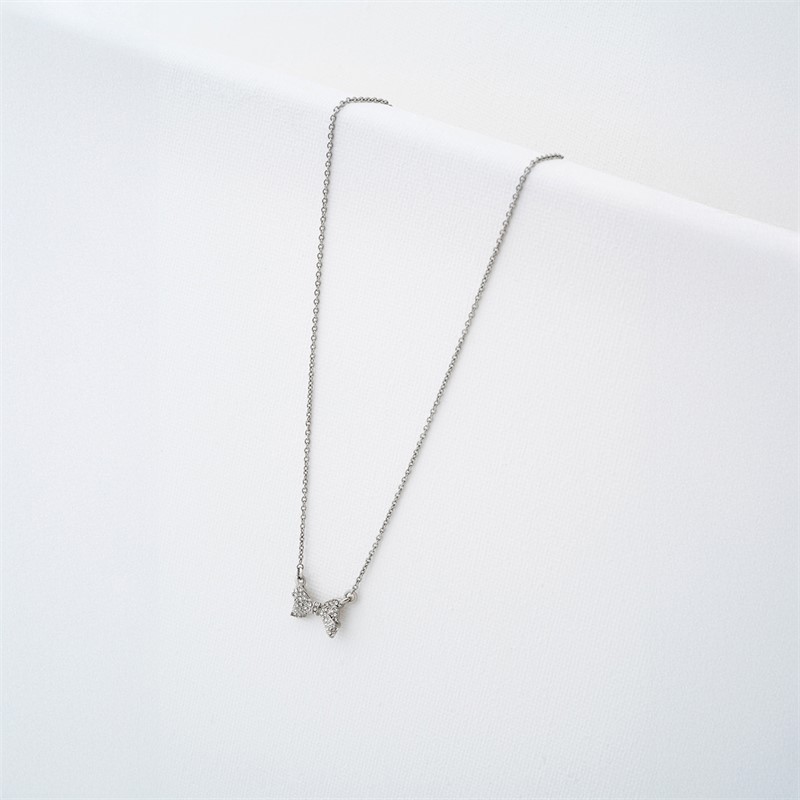 Ted Baker Womens Barsie Crystal Bow Pendant Necklace Silver Tone