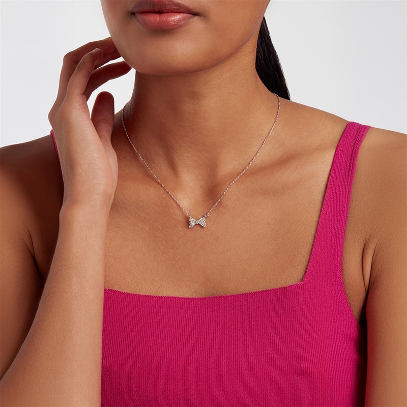 Ted Baker Womens Barsie Crystal Bow Pendant Necklace Silver Tone