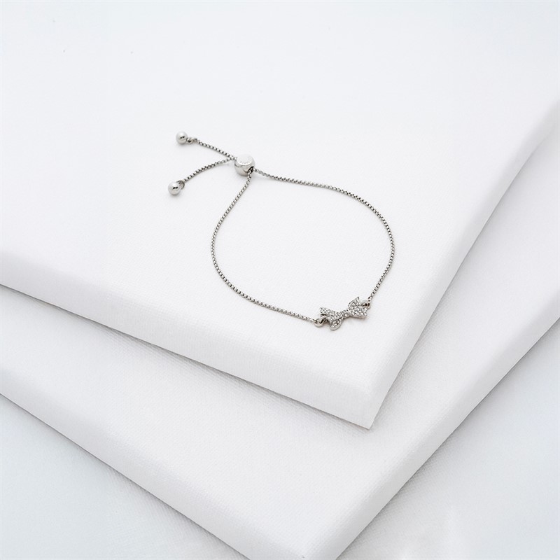 Ted Baker Womens Barset Crystal Bow Adjustable Bracelet Silver Tone