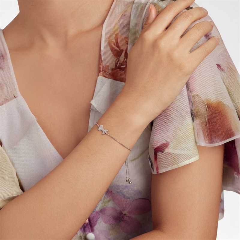 Ted Baker Womens Barset Crystal Bow Adjustable Bracelet Silver Tone