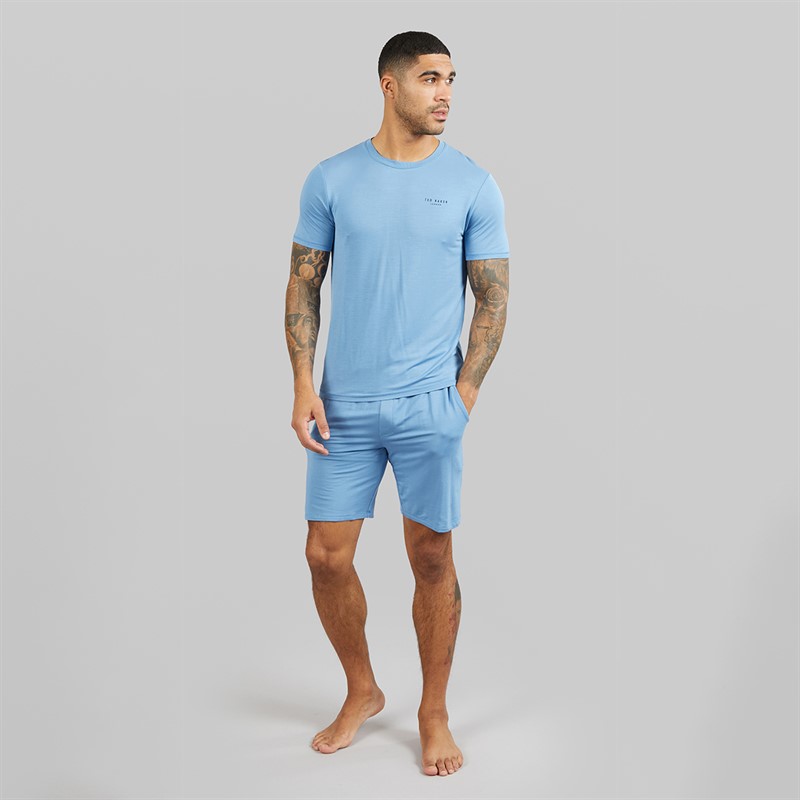 Ted Baker Mens T-Shirt And Shorts Lounge Set Riviera Blue