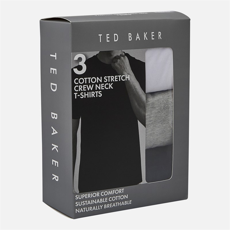 Ted Baker Mens Three Pack Crew Neck T-Shirts Black/White/Grey