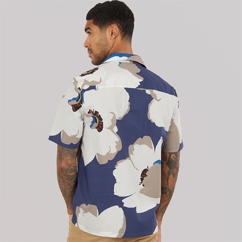 Ted Baker Mens Hebbden Short Sleeve Relaxed Floral Shirt Dark Blue