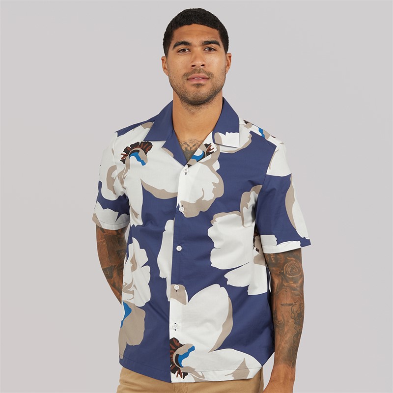 Ted Baker Mens Hebbden Short Sleeve Relaxed Floral Shirt Dark Blue