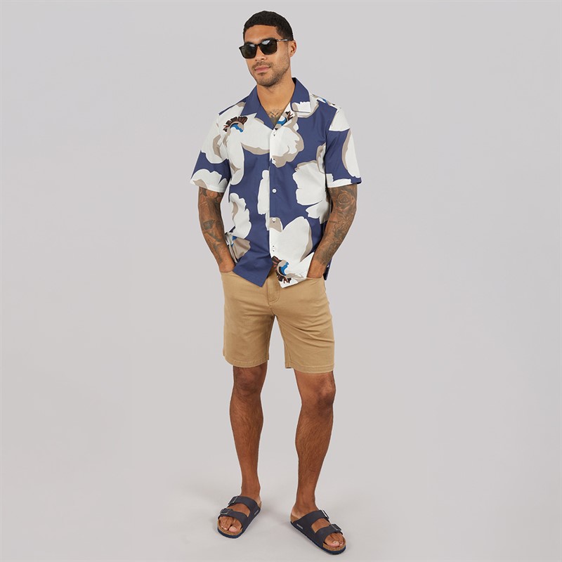 Ted Baker Mens Hebbden Short Sleeve Relaxed Floral Shirt Dark Blue