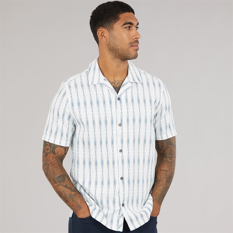 Ted Baker Mens Yiannis Short Sleeve Relaxed Diamond Shirt Teal Blue