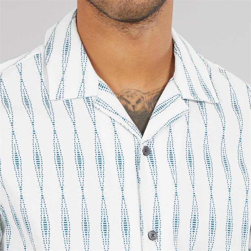 Ted Baker Mens Yiannis Short Sleeve Relaxed Diamond Shirt Teal Blue