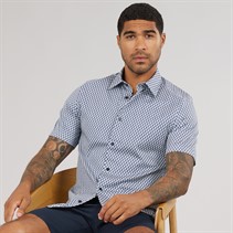 Ted Baker Mens Lacesho Short Sleeve Geo Printed Shirt Navy