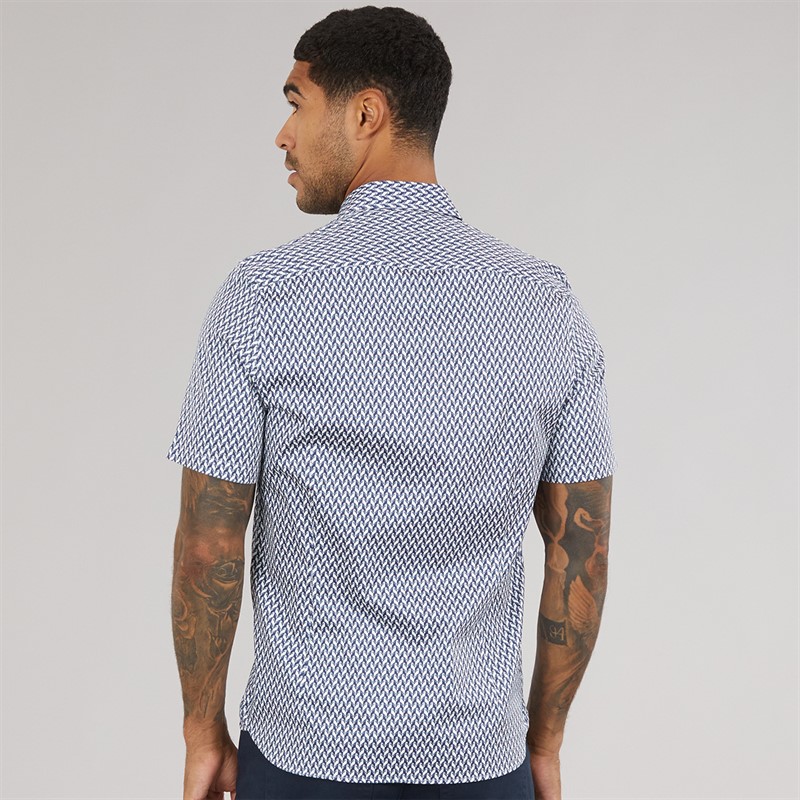 Ted Baker Mens Lacesho Short Sleeve Geo Printed Shirt Navy