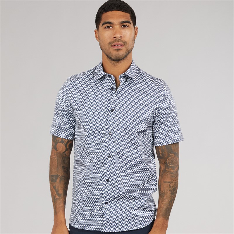 Ted Baker Mens Lacesho Short Sleeve Geo Printed Shirt Navy
