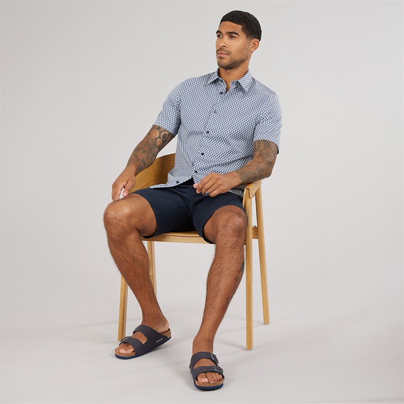 Ted Baker Mens Lacesho Short Sleeve Geo Printed Shirt Navy