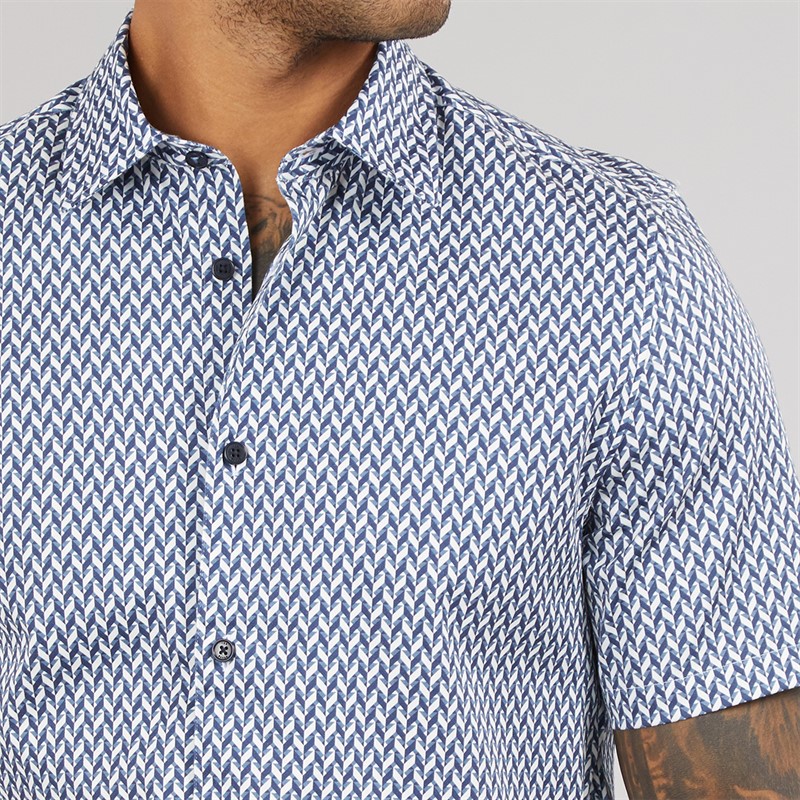 Ted Baker Mens Lacesho Short Sleeve Geo Printed Shirt Navy