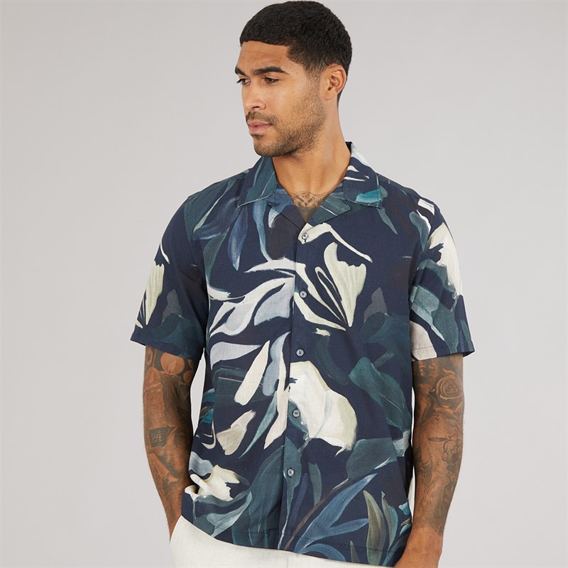 Ted Baker Mens Rognski Short Sleeve Relaxed Fit Tropical Floral Shirt Multi