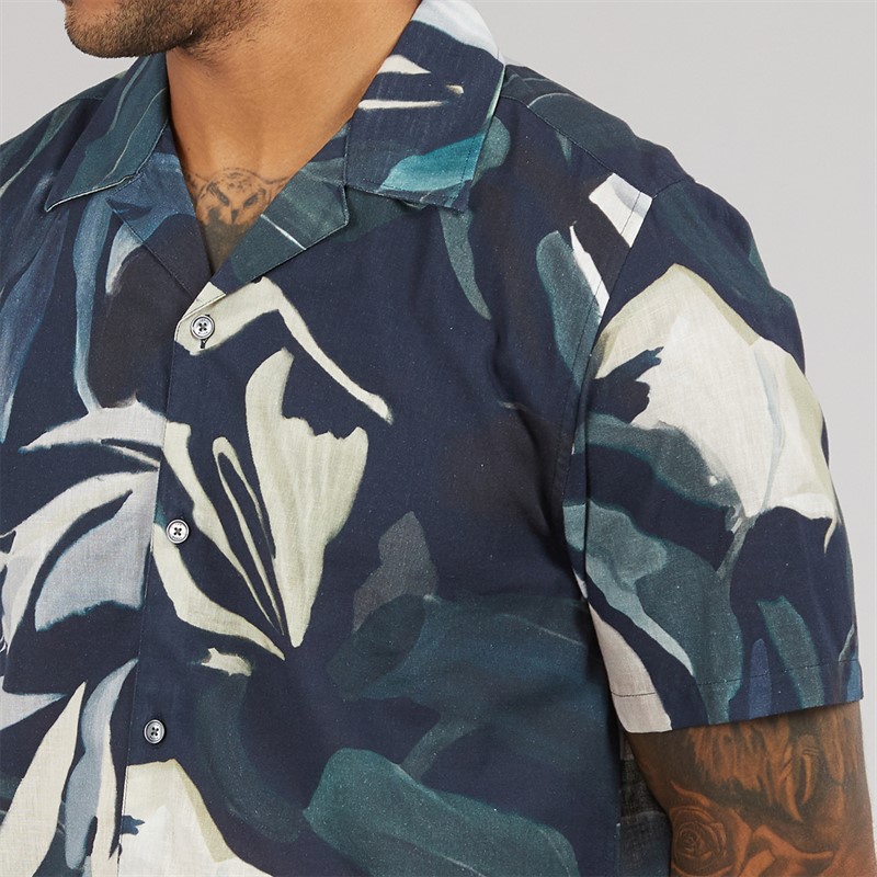 Ted Baker Mens Rognski Short Sleeve Relaxed Fit Tropical Floral Shirt Multi