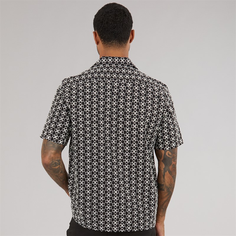 Ted Baker Mens Finlays Short Sleeve Relaxed Embroidered Shirt Black