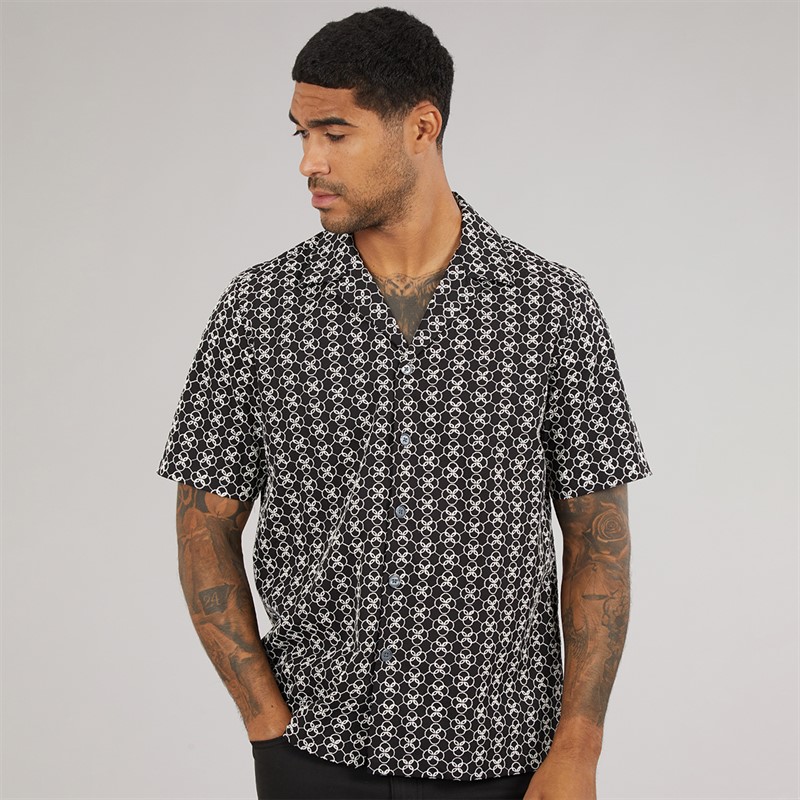 Ted Baker Mens Finlays Short Sleeve Relaxed Embroidered Shirt Black