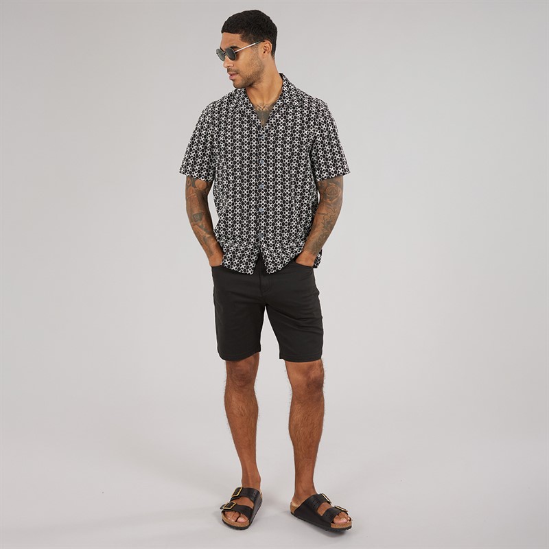 Ted Baker Mens Finlays Short Sleeve Relaxed Embroidered Shirt Black